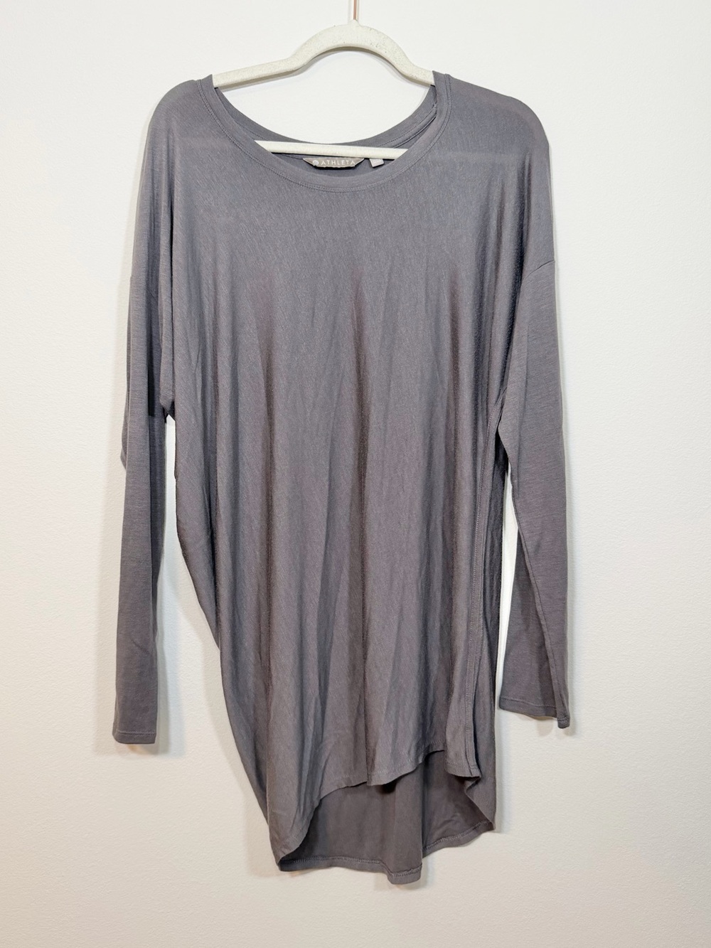 Athleta Shirt Purple Gray Long-Sleeve Tunic Top Asymmetrical Hem Dolman Women M